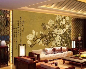 B457 Magnolia yulan flor agua y tinta pintura fondo pared decoración ilustraciones impresión