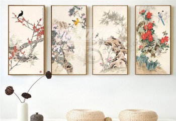 B459 Blume und Vogel Wasser und Tuschemalerei Hintergrund Wanddekoration zu verkaufen