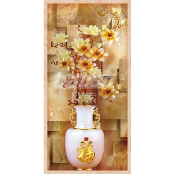 E001玉兰木兰花瓶雕刻门廊的背景墙装饰