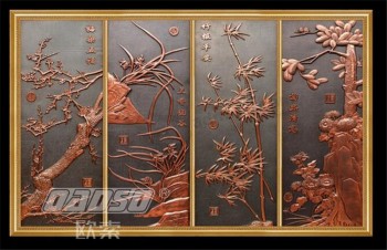 Decoración de la pared del fondo de los murales del bosque del crisantemo del bambú de la orquídea del tallado del carbono e027