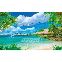 F003 High-Definition-Kokosnussbaum Landschaft Tuschemalerei Hintergrund Wanddekoration