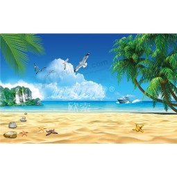 F004 Strand Kokospalme Insel Meerblick Tuschmalerei Hintergrund Wanddekoration