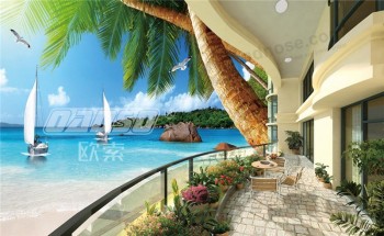 F009夏威夷风景墨水绘画墙壁背景装饰之外的海景