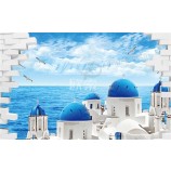 F011 prachtige landschap van de Egeïsche zee landschap inkt schilderij muur achtergrond decoratie