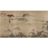 B527 paysage classique encre peinture fond décoration murale impression art mural