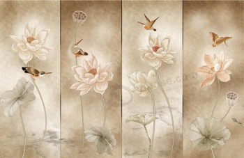 B529 Lotus Kingfisher Wall Art Background Ink Painting Home Decor