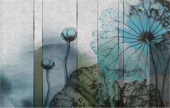 Handgemalter Hintergrund b531 der Retro- Lotoswandkunst-Drucktintenmalerei