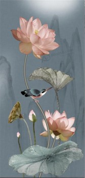 B532 nouveau style chinois lotus fleur martin-pêcheur porche fond décoration murale