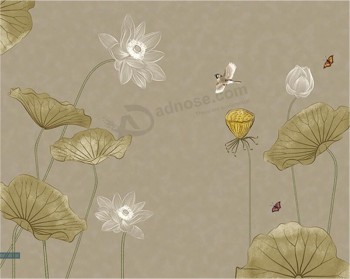 B536 Chinese Style Hand Drawn Brushwork Lotus Background Wall Decoration Ink Painting