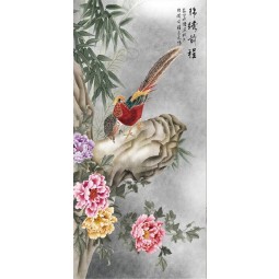 B538 handgemalte traditionelle chinesische Malerei Pfingstrose Blume und Vogel Wand Kunst Hintergrund Tinte Malerei