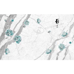 B542 Simple Marble Texture Plum Blossom Background Ink Painting