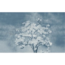 B544 impression de peintures murales sur fond de magnolia blanc, fleurs et pinceaux