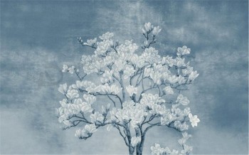 B544 pincelada fina flor y ave fondo blanco magnolia mural arte de la pared impresión