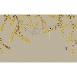 B545-1 peint à la main fine pinceau fleurs et oiseaux ginkgo fond peinture peinture murale art