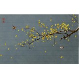 B546 handgeschilderde ginkgo biloba bloem en vogel inkt schilderij huis decoratieve muurschildering