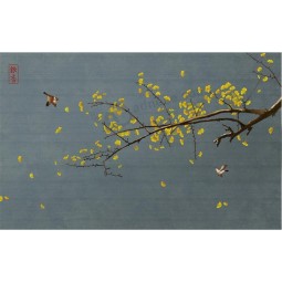 B546 peint à la main fleur de ginkgo biloba et oiseau peinture à la maison décoratif mural