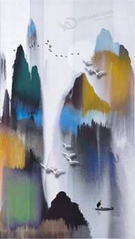 C135水とインクの風景画鳥の背景の装飾抽象的な油絵