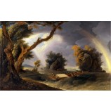C140 Ganges rivier storm onder de regenboog achtergrond decoratieve olieverf home decor
