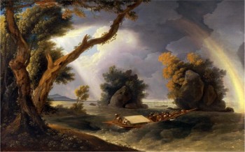 C140 tempête de la rivière ganges sous le décor arc-en-ciel de peinture à l'huile décoratif fond arc en ciel