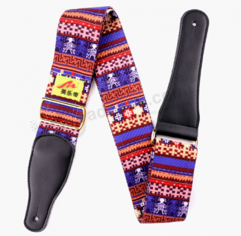 Durable comfortable nice pattern leather ends guitar strap
