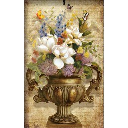 C145 European Vintage Vase and Flower Oil Painting Wall Background Decorative Mural