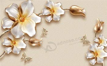 Stampa decorativa del materiale illustrativo della pittura dell'inchiostro del fondo dorato lussuoso del fiore 3d e033