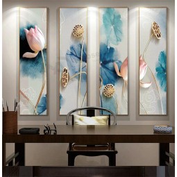 E035 Water and Ink Painting of Lotus Relief Background Wall Art Printing