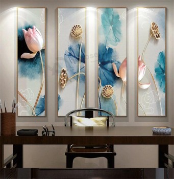 E035 Water and Ink Painting of Lotus Relief Background Wall Art Printing