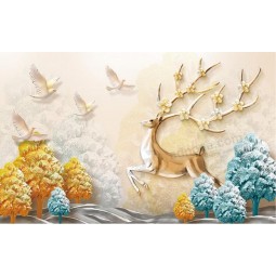 E039  Relief Elk Money Tree Background Decorative Ink Painting Home Decor