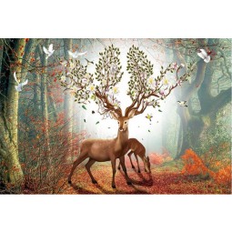 F015 traumhafte Wald Elch Hintergrund Wand dekorative Tusche Gemälde Wandbild