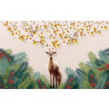 F016エルクお金の木の背景のインクの絵画の壁アートの印刷