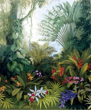 F019中世の熱帯雨林の景観の背景壁の装飾インク塗装