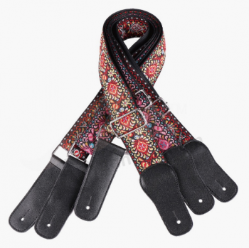 Fashionable Jacquard Woven Guitar Strap with Leather Ends