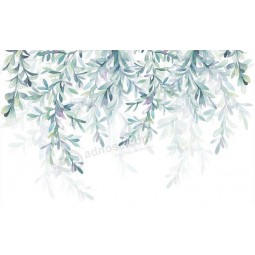 F029 feuilles vertes fraîches style aquarelle fond peinture décorative impression art mural
