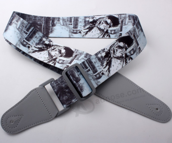Custom sublimation adjustable guitar strap with leather end