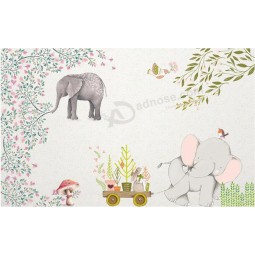 A262 Simple Little Fresh Elephant Background Mural Wall Art Ink Painting for Home