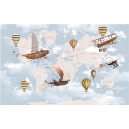 A267 Balloon Tour Around the World Background Mural Wall Art Decorative Ink Painting