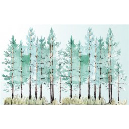 F031现代时尚薄荷绿色森林背景装饰水墨画墙艺术印刷