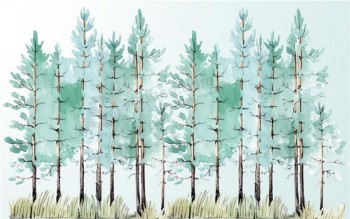 F031 Modern Fashion Peppermint Green Forest Background Decorative Ink Painting Wall Art Printing