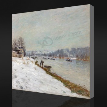 Nee.F063 alfred sisley-De dijk bij billancourt-Sneeuw, 1879 olieverfschilderij muurschildering kunst aan de muur afdrukken