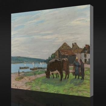 NO.F062 Alfred Sisley - The Cows at Pasture, 1897 Oil Painting Background Wall Decorative Painting