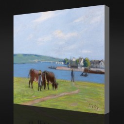 안돼.F061 알프레드 시슬리-성자에서 세인 은행에서 소들-포유 동물, 1885 유화 배경 벽 장식 그림입니다