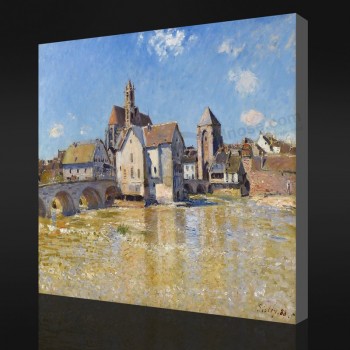 NO.F054 Alfred Sisley - The Bridge of Moret, April Morning, 1888 Oil Painting Background Wall Decorative Painting