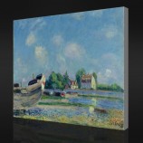 нет.F034 alfred sisley-лодки на ремонт у святого-Mammes, 1880 масляной живописи фон стены декоративной живописи