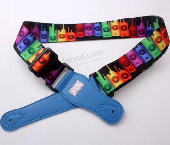 Colorful Custom Polyester Guitar Straps With Leather Tap Ends