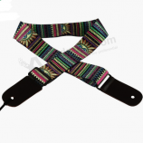 Jacquard Woven Pattern Fabric Guitar Strap With Leather Ends For Acoustic Guitar