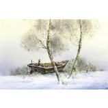 C002 houten boten in de sneeuw olieverfschilderij achtergrond muur decoratieve muurschildering interieur