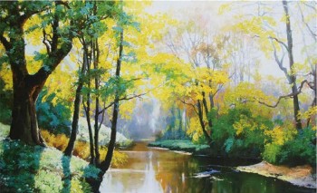 C025 Forest in the Morning Light Oil Painting TV Background Decorative Mural