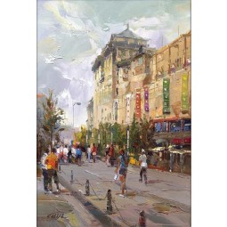 C039 City Street Scenery Oil Painting Art Wall Background Decoration Murals