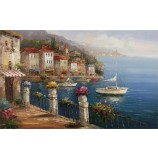 C049海滨景观建筑油画背景墙装饰壁画